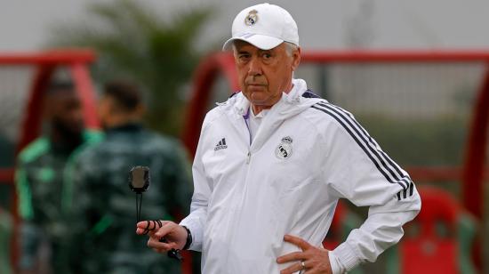 El entrenador del Real Madrid Carlo Ancelotti durante el entrenamiento del viernes 10 de febrero en el Complejo Mohamed VI de Fútbol en Rabat (Marruecos).