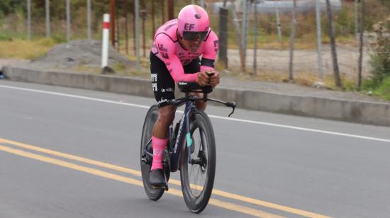 Jonathan Caicedo, durante su participación en la contrarreloj individual del Nacional de ciclismo, el 11 de febrero de 2023.