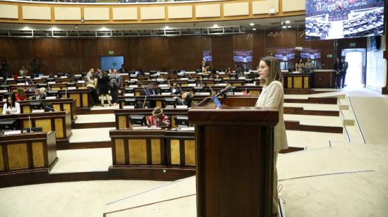 La exministra de Salud, Ximena Garzón, durante su intervención de defensa en el juicio político en su contra.