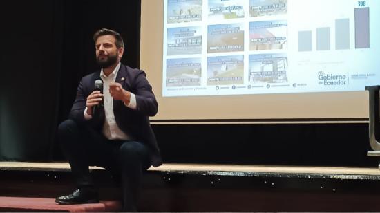 Ministro de Economía y Finanzas, Pablo Arosemena, en una ponencia en la Universidad San Francisco de Quito, el 15 de febrero de 2023.