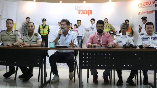 Francesco Tabacchi, gobernador del Guayas, durante la rueda de prensa sobre el feriado de Carnaval, el 16 de febrero de 2023.