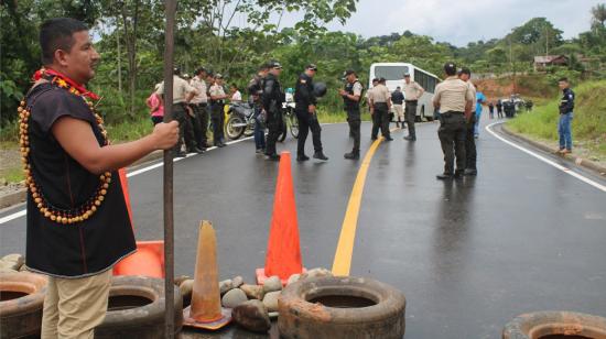 Protesta de la nacionalidad Cofán Dureno, en Lago Agrio, el 13 de junio de 2022.