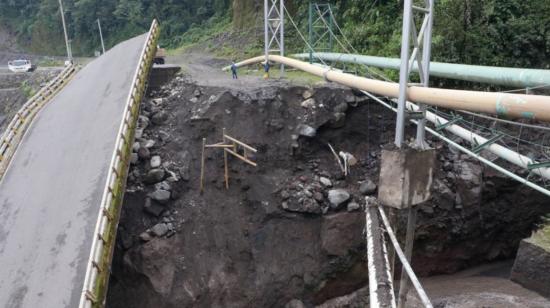 Daños en los tramos del SOTE y OCP, Poliducto Shushufindi-Quito sobre el río Marker, en la provincia de Napo, el 24 de febrero de 2023.