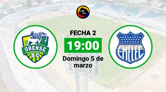 Orense se enfrentará a Emelec el domingo 5 de marzo a las 19:00.