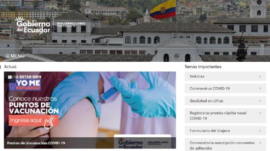 Portada principal del sitio web del Ministerio de Salud Pública. 