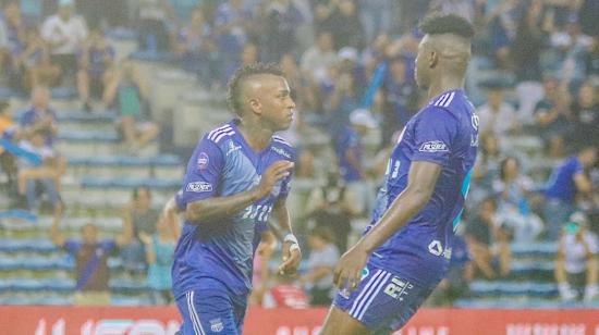 Miler Bolaños de Emelec festeja el gol que le convirtió a Técnico Universitario por la Fecha 3, el 19 de marzo de 2023.