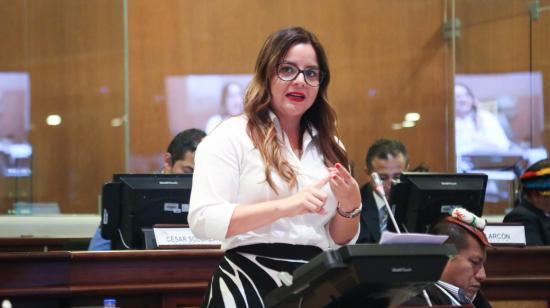 Samia Tacle, durante una comparecencia en la Asamblea, cuando era legisladora en 2019. 