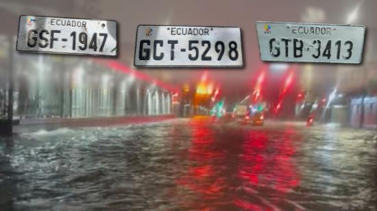 Imagen referencial de algunas placas vehiculares extraviadas por las lluvias en Guayaquil. 