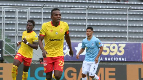 Jhonny Quiñónez, de Aucas, luego de marcarle a Universidad Católica en la Fecha 3 de la LigaPro, el 19 de marzo de 2023.