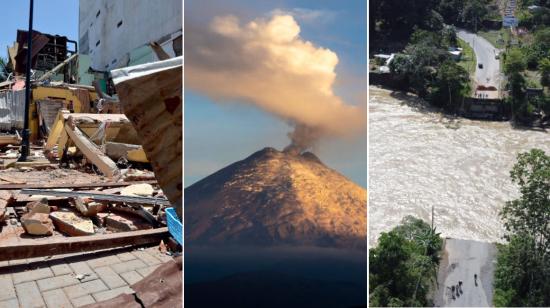 Imagen referencial de un inmueble destruido en Machala por el terremoto del 18 de marzo de 2023, emisión de ceniza del Cotopaxi y colapso del puente sobre el río Blanco, en marzo de 2023.