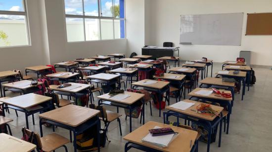 Imagen referencial. Un salón de clases en un establecimiento en Quito, enero de 2023. 