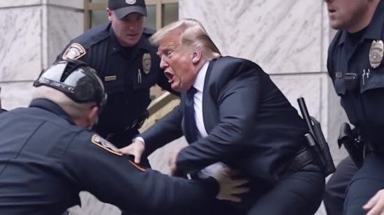 Imagen de Donald Trump 'arrestado' en Nueva York, una fotografía falsa creada por un software de inteligencia artificial. 