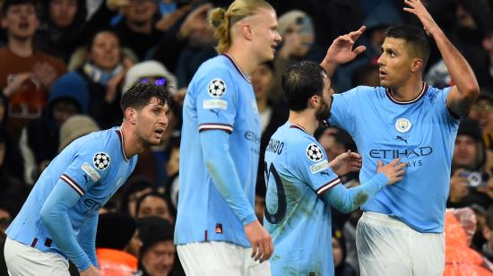 Los jugadores del Manchester City celebran en el partido ante el Bayern Múnich, el 11 de abril de 2023.