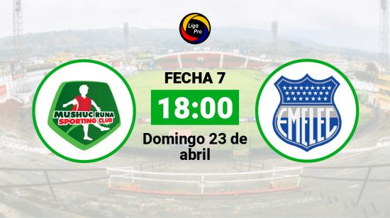 Mushuc Runa se enfrenta a Emelec el domingo 23 de abril desde las 18:00.