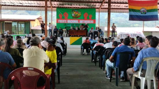 Reunión del Frente Antiminero y de movimientos indígenas, en Pangua, Cotopaxi, 15 de abril de 2023.