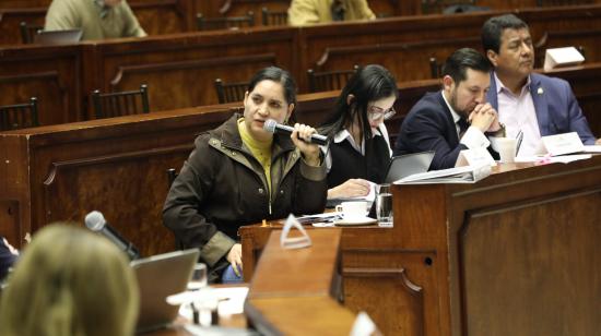 Mireya Pazmiño, una de las proponentes del juicio político contra el presidente Lasso, en la Comisión de Fiscalización este 21 de abril de 2023.