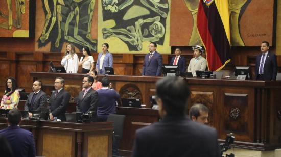 El presidente de la Asamblea, Virgilio Saquicela, durante la sesión del 4 de mayo de 2023.