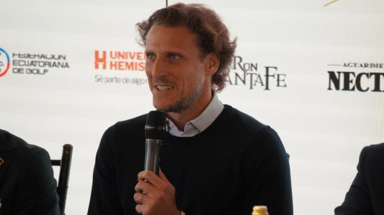 Diego Forlán, durante la presentación del PGA Tour Latinoamérica en Quito, el 2 de mayo de 2023.