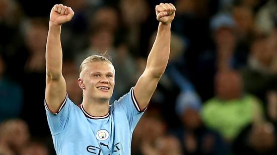 Erling Haaland celebra su gol en la victoria del Manchester City ante el West Ham, el 3 de mayo de 2023.