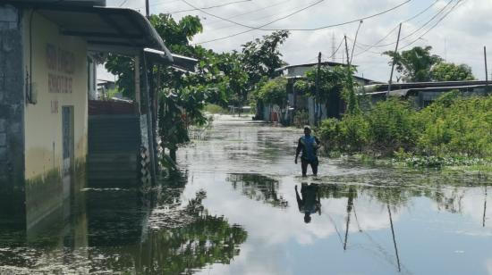 Calles y viviendas del barrio Tres de Abril en Santa Lucía, Guayas. inundados, en la cabecera cantonal del cantón. 