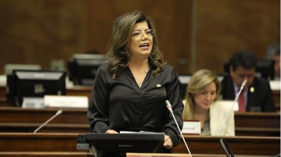 La asambleísta por El Oro, Karen Noblecilla, durante un debate en el Pleno, el 9 de febrero de 2023. 