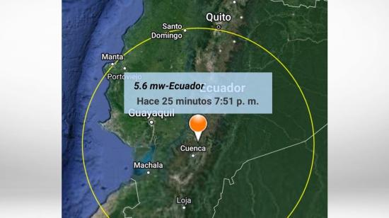 Mapa que señala el epicentro del sismo del 7 de mayo, en Ecuador.