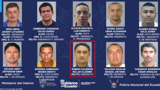 Imágenes de los más buscados de Ecuador, incluyendo, Willan Ramón Calderón, sentenciado por el doble crimen ocurrido en La Puntilla. 