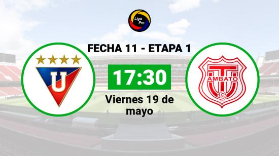 Liga de Quito se enfrenta a Técnico Universitario el viernes 19 de mayo desde las 17:30.