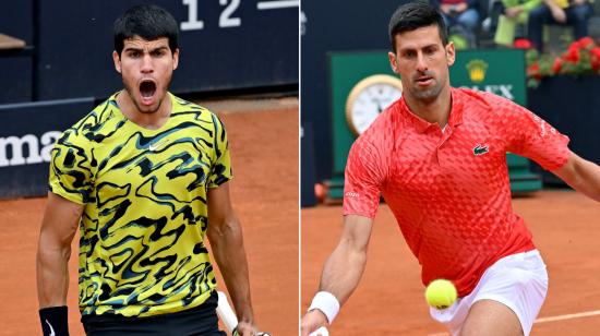 Carlos Alcaraz y Novak Djokovic, durante el Masters 1.000 de Roma.