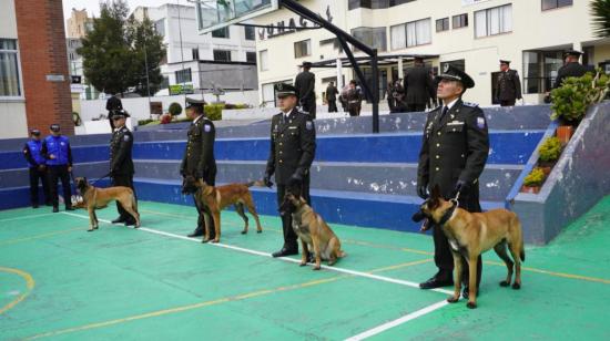 La Embajada de Francia donó cuatro perros antidrogas a la Policía de Ecuador, el 30 de mayo de 2023.