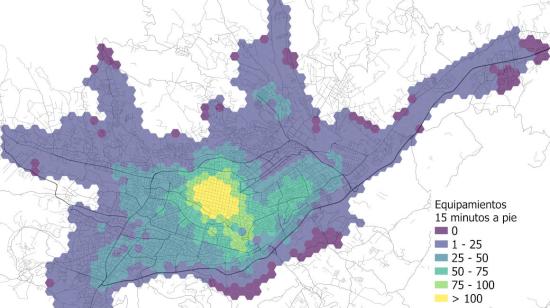 mapa Accesibilidad 15 min pie