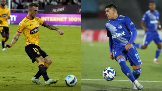 Damián 'Kitu' Díaz de Barcelona y Diego 'Demonio' García de Emelec durante partidos con sus clubes por LigaPro.