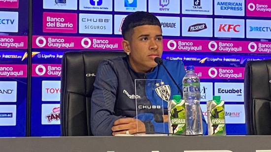 Kendry Páez, jugador de Independiente del Valle, durante la rueda de prensa del 13 de junio de 2023.