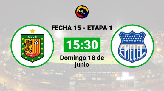 Deportivo Cuenca se enfrenta a Emelec el domingo 18 de junio a las 15:30.