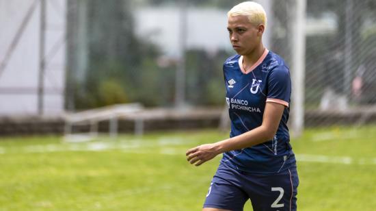 Emperatriz García, con el uniforme de Universidad Católica, en abril de 2023. 