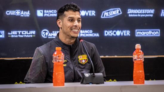 El uruguayo Jesús Trindade, durante su presentación con Barcelona, el 31 de julio de 2023.