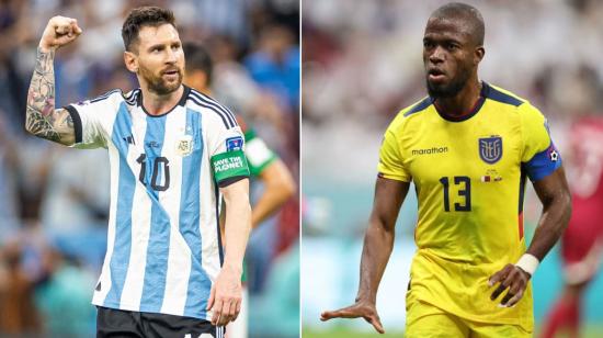 Lionel Messi, de la selección de Argentina, y Enner Valencia, de Ecuador. 