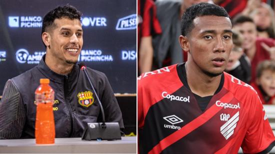 Los jugadores Jesús Trindade, de Barcelona, y Bryan García, de Independiente del Valle.