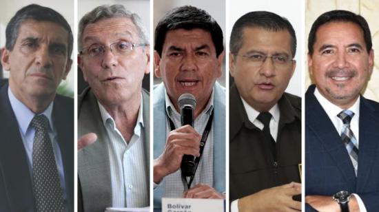 De izq. a der. Edmundo Moncayo, Fausto Cobo, Bolívar Garzón, Pablo Ramírez y Guillermo Rodríguez, exdirectores del SNAI en el gobierno de Guillermo Lasso.