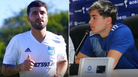 Los jugadores José Alberti y Juan José Pérez vistiendo la camiseta de Emelec.