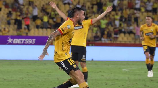 Francisco Fydriszewski festeja un gol con Barcelona SC, el domingo 6 de agosto de 2023.