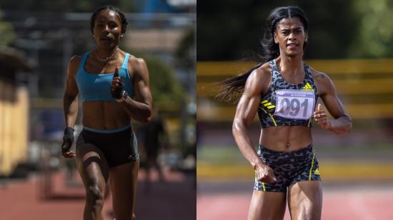 Ángela Tenorio y Anahí Suárez, durante un entrenamiento en la pista de Los Chasquis, en Quito.