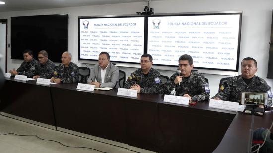 Rueda de prensa de la Policía el 13 de agosto de 2023, tras el asesinato de Fernando Villavicencio.