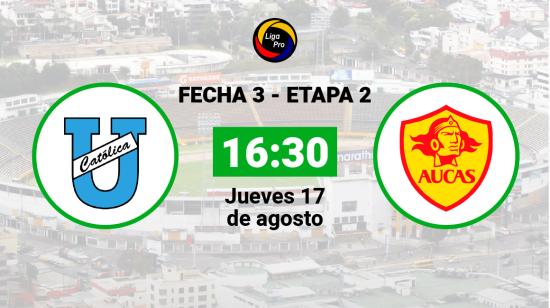 Universidad Católica se enfrenta a Aucas el jueves 17 de agosto desde las 16:30.