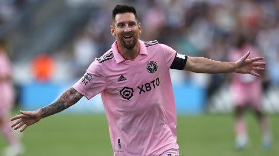 Lionel Messi festeja su gol con el Inter Miami ante Philadelphia, el 15 de agoso de 2023.