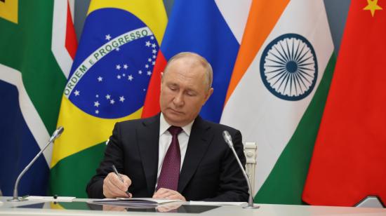 El presidente ruso, Vladímir Putin, durante la reunión de los BRICS, en Moscú, el 24 de agosto de 2023. 