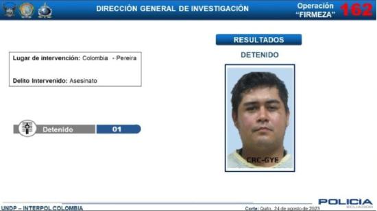 Ficha de Juan B., capturado en Colombia el 24 de agosto de 2023.