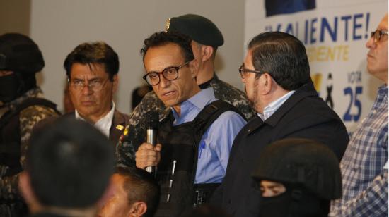 El excandidato de Construye, Christian Zurita, en una rueda de prensa en Quito, el 20 de agosto de 2023. 