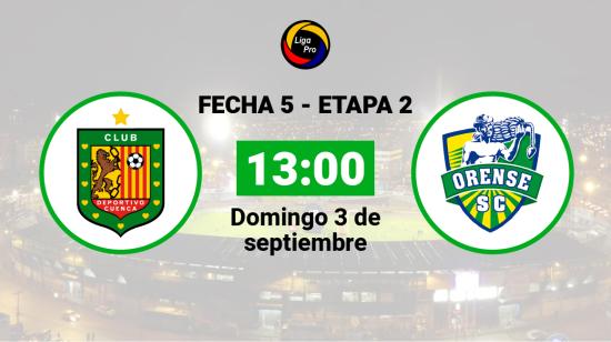 Deportivo Cuenca se enfrenta a Orense el domingo 3 de septiembre desde las 13:00.