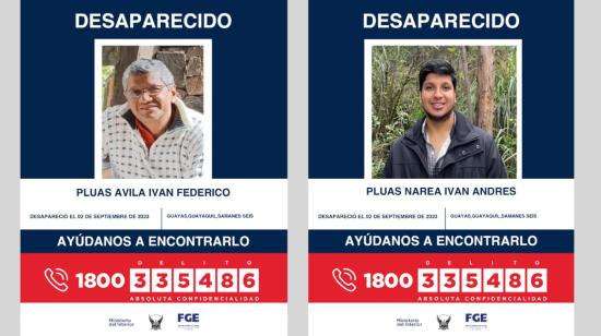Fotografías de la autoridad alertando sobre la desaparición de un padre y su hijo en Guayaquil, el 5 de septiembre de 2023. 